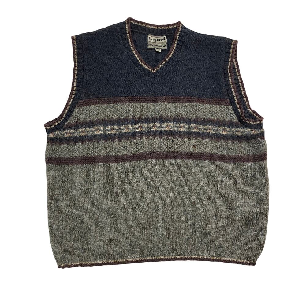Vintage Shetland Wool Sweater Vest Mens Large Stripped Made in USA Preppy